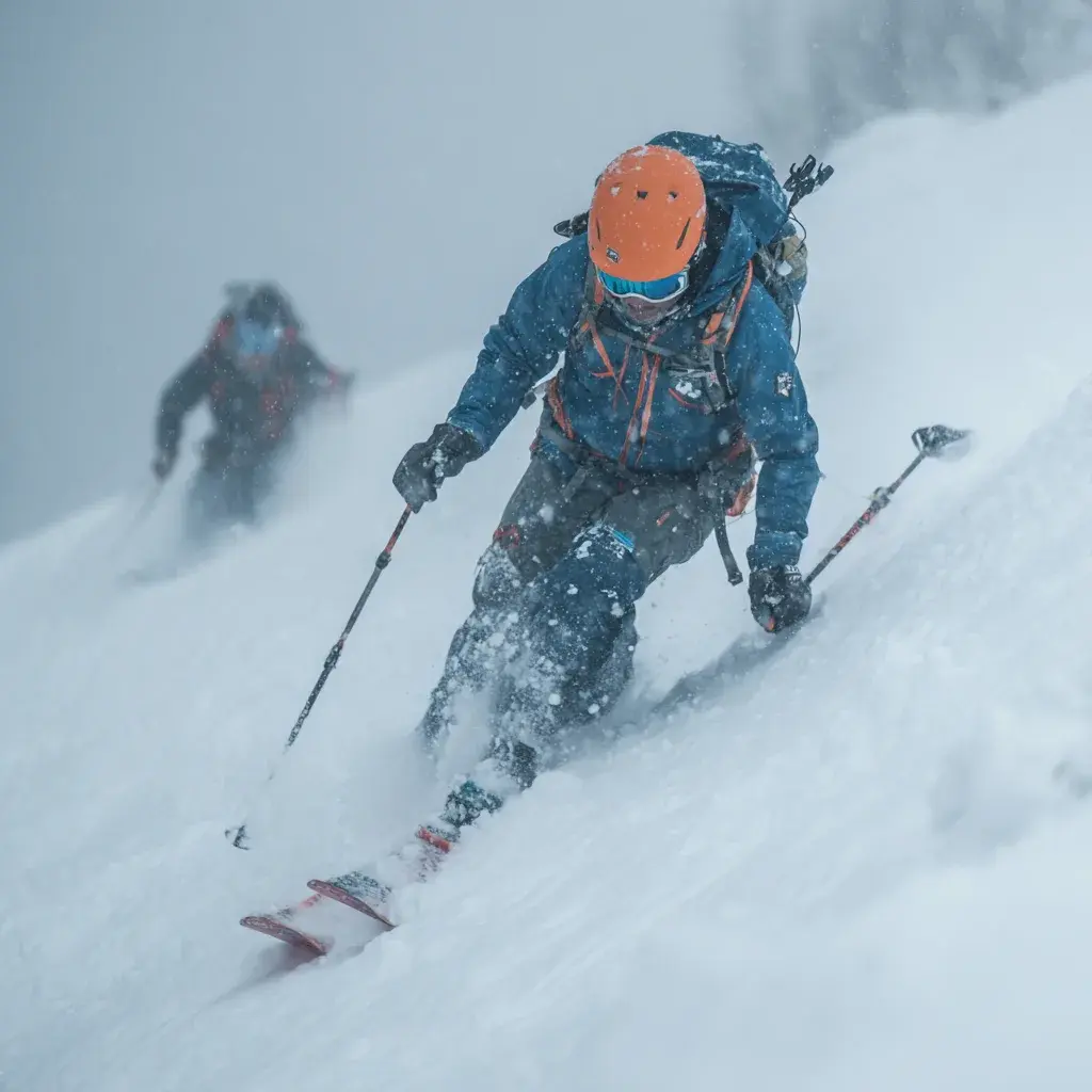 Ski tourer climbing a snowy slope above Arolla in spring