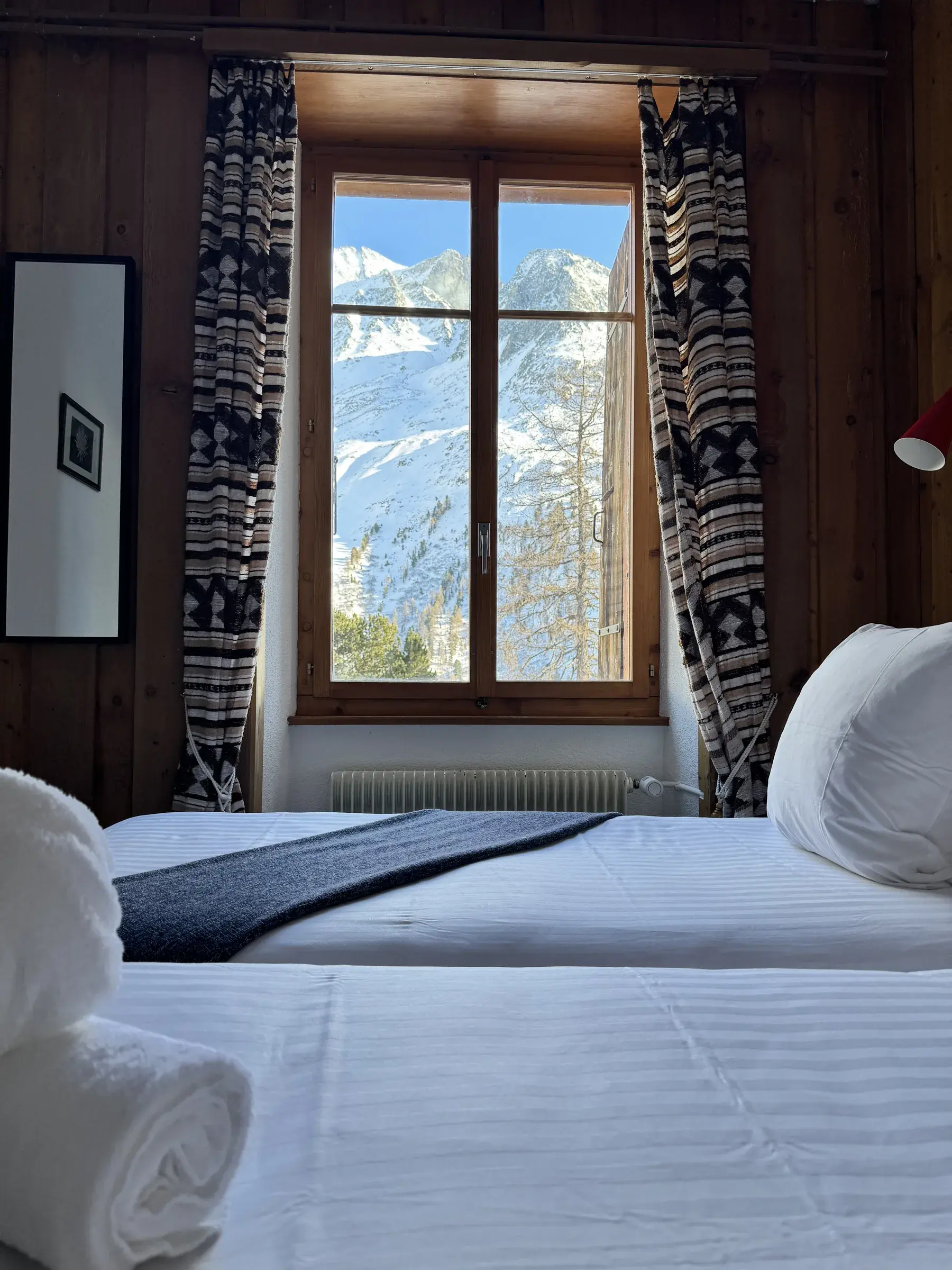 Room with a view of the snow-capped peaks from the bed — Grand Hôtel & Kurhaus Arolla