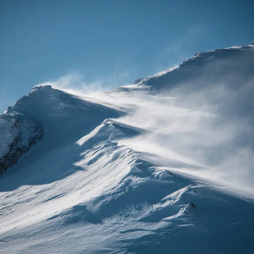 Snow-covered peak above Arolla in the cold light of winter